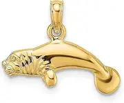 [JewelryWeb] 19.4mm Gold 3 d Polished Swimming Manatee Charm