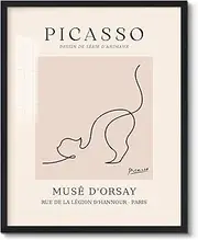 Pablo Picasso Canvas Wall Art Cat Posters Prints Abstract Line Drawing Picture Minimalist Wall Decor Picasso Famous Artwork for Living Room Bedroom Home Office Decoration Gifts, 8x10 Inch Black Framed