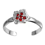 Leaf Simulated Red .925 Sterling Silver Toe Ring