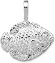 [JewelryWeb] 925 Sterling Silver Textured Polished Artisan Oxidized Tropical Animal Sealife Fish Chain Slide Pendant 20.7x18.8mm Wide Chain Necklace for Women and Men