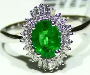 1.34CT 18K Gold Natural Round Cut Emerald Halo Diamond Vintage Engagement Ring