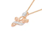 9ct Rose Gold Diamond Roses Pendant