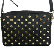 Michael Kors Pouches Camera Crossbody Gold Facet Stud Black Leather