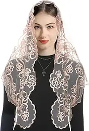[Bozidol] Church Mantilla Catholic Veil: Our Lady of Guadalupe Embroidered Lace Chapel Veils Latin Mass Head Coverings for Women, Champagne, One Size