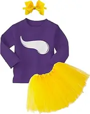 [Haase Unlimited] Viking Horn - State Proud Strong Pride Sports Long Sleeve Toddler T-Shirt + Tutu Skirt + Bow Headband Set (Long Sleeve Purple T-Shirt/Yellow Tutu, 4T), Long Sleeve Purple T-shirt / Yellow Tutu, 1-5
