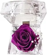 DoraMagic Preserved Rose Real Forever Rose in Mini Clear Ring Box, Eternal Flower Rose Gifts for Women Mom Girlfriend Grandma, Mothers Day, Anniversary, Valentines, Christmas, Birthday (Purple)