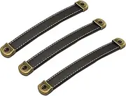 LINYUEARUI 3pcs Leather Furniture Drawer Handle, Wardrobe Door Handles, Retro Dressing Table Cabinet handless, Built-in Iron Brown Handle, Replace Metal Hardware with Screws on The Handles