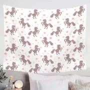 Pink Unicorns and Stars Pattern Tapestry
