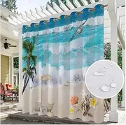Beach Print Garden Curtains Waterproof Outdoor Patio Drapes for Porch Pergola Cabana Gazebo Canopy Grommet Top One Panel(14 100"x 92" 254cm x 234cm)