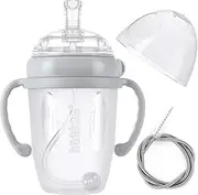 [haakaa] Weighted Straw Trainer Cup with Cap 8 oz, Gen.3 Silicone Sippy Cup with Cap & Straw Brush, Infant Water Cup with Straw, Grey