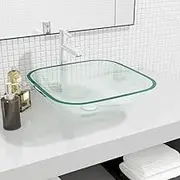 Bathroom Vessel Sink, Bathroom Wash Basin, Modern Basin, Countertop Sink for Vanity, 42 x 42 x 14 cm, Glass