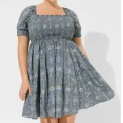 Torrid 1 (1X 14/16) Outlander Mini Challis Smocked Floral Tree Peasant Dress New