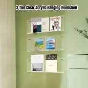 3 Tier Clear Acrylic Wall Mount Bookshelf Magazine Storage Rack Shelving Firm