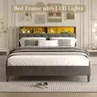 LED Bed Frame with Storage Headboard Double Size Platform Mattress Base Shelf