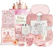 50th Birthday Gifts for Women, Care Package Get Soon Gifts for 50 Year Old Woman, 1975 Birthday Box Relaxing Spa Kit with Tumbler Blanket Poster for Her Mother Wife Girlfriend Sister