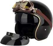 Motorbike Helmets Adult Open Face Jet Helmet with Sun Visor and Windproof Goggles, Vintage Motorcycle Moped Scooter Half Helmets for Mens and Women, ECE/DOT Approved F,S=55=56CM