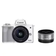 Canon Mirrorless DSLR Camera EOS Kiss M2 White Double Lens Kit w/ Tracking NEW
