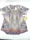 One World Plus Size Shirt Tunic Top Boho Peasant Romantic Purple Ochre 2X C221