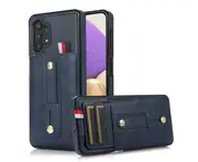 Hidden Card Slot Case for Samsung Galaxy A32 5G (Not for 4G), with Leather Loop Strap - Dark Blue
