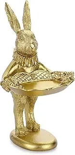ELLDOO Small Golden Bunny Figurine Jewelry Ring Tray Decorative Serving Rabbit Statue Ornament Animal Sculpture Home Arts Desktop Accessories Table Decor, Standing Bunny