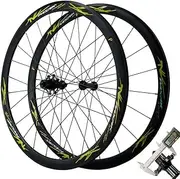 700C Wheelset Road Bike Wheels Rim Brake Bearing Carbon Fiber Hubs Quick Release 40MM Aluminum Rims Cassette 8 9 10 11 12 Speed (Color : Black-Green, Size : 700C)