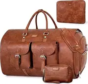 ITIEZY Garment Bag for Travel Leather Convertible Carry on Duffel Men Waterproof Large Weekender Women 2 in 1 Hanging Suitcase Suit Dress Business 3pcs Set, 1-Brown, (IZ03-zongse)