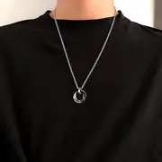 Interlocking Ring Pendant Necklace Titanium Steel - Necklace - Black - 60cm