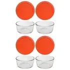 Pyrex 7201 4-Cup Glass Food Storage Bowl w/ 7201-PC Pumpkin Orange Lid (4-Pack)
