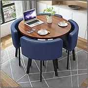 YAXANSIH Modern Conference Room Table Business Coffee Table Dining Table and 4 Chairs with Leather Furniture Room Sets Soft Padded Chairs 80cm Round Table for Living Room Lounge Office(Color:Blue)