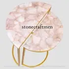 Pink Rose Quartz Nesting Table Top Sofa Console Table Top, Handmade Deco 18"x18"