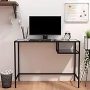 Black Marble Computer Desk Tempered Glass, 100x36x74cm, Office Essential, Adjustable Home Furniture, Perfect for Gaming & Computer Work at Table.