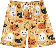 [Caihoyu] Hallowmas Happy Halloween Holiday Boys Beach Shorts Little Boys Swimming Board Shorts 8T