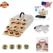 Lightweight 4-Layer Cookie and Cupcake Carrier Box with Handy Transport Handle