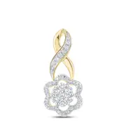 14k Yellow Gold Round Diamond Twist Flower Cluster Pendant 1/2 Cttw