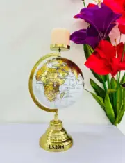 Vintage Rotating World Globe With Taper Candle Stand Home & Office Decor