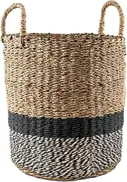 H&H Cesto in Seagrass e Fibra di Carta con Manici Beige-Nero e Bianco-Nero 28x30hcm
