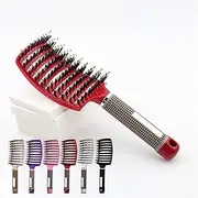Pop Magic Detangling Hair Brush for Women and Kids, Boar Bristle Paddle Brush for Blow Drying, Wet Hair, Long, Thick, Curly, Afro Hair (Red)
