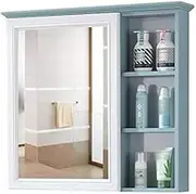 (en:Multipurpose Bathroom Mirror Cabinet, Wall Mounted Kitchen Medicine Storage Organizer with Open Storage Shelf, Home Decor, Blue, 23.6" (Blue 27.5")")