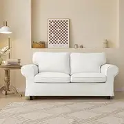 [JADE POKE] Ektorp Loveseat Covers Replacement is Custom Made Compatible for IKEA Ektorp 2 Seat Sofa - White Linen Style Ektorp Loveseat Covers 5 Pcs