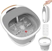 CEOOL Foot Spa Foot Bath Massager with Heat Bubbles Vibration 4 Removable Massage Rollers (not Motorized), Collapsible Pedicure Foot Spa for Feet Pain Relief at Home Office-Gray