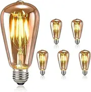 DFBFMO E27 Edison LED Light Bulbs Vintage ST64 Bulb 4W 6W 8W 12W 16W LED Filament Bulb Amber Warm White 2700K 220V Retro Gold Glass Cover Non-dimmable for Home Cafe Bar Antique Decorative(6Pcs),8W