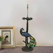Tiffany Lamp Holder, 32 Inch High Peacock Resin Table Lamp Base Replacement Only, 2-Zipper Lamp Socket, Button Switch Wire for 18 Inch Tiffany Style Stained Glass Lampshade KeYJ