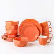 STONE LAIN Dinnerware Set 16-Piece Porcelain Geometric-Shape Orange (Set for 4)