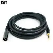 15FT Premium 3-Pin XLR Male to 1/4" 6.35mm Male Microphone Mic Cable Cord Gold