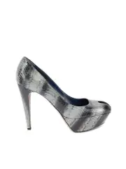Blue Grey Snakeskin Platform Peep Toe Heel