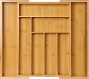 TECHVIDA Bamboo Expandable Cutlery Organizer Tray, Adjustable Cutlery Tray, Wood Drawer Dividers Organizer for Silverware, Flatware, Knives in Kitchen, Bedroom, Living Room