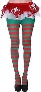 BORFUE Red & Green Striped Elf Tights Elf Stockings Striped Christmas Tights Candy Cane Tights Ladies Elf Tights for Xmas Cosplay
