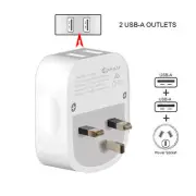 Sansai Outbound USB-A Travel AdaptorUK & Hong Kong STV-3011 White