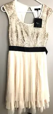 Anthropologie RYU Lace Bodice & Swing Bottom Dress w/ Black Sash NWT Size S