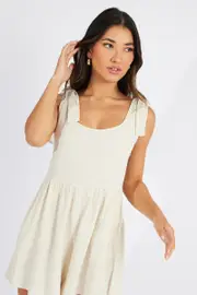 Beige Playsuit Sleeveless Shoulder Tie - Size 8, Women's Playsuit